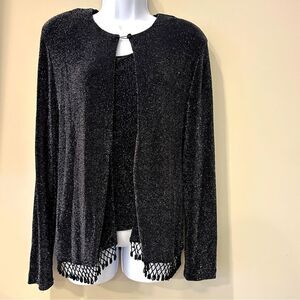 XScape Women's Combo Black Beaded Tasseled Cardigan with Tank Top Size Large